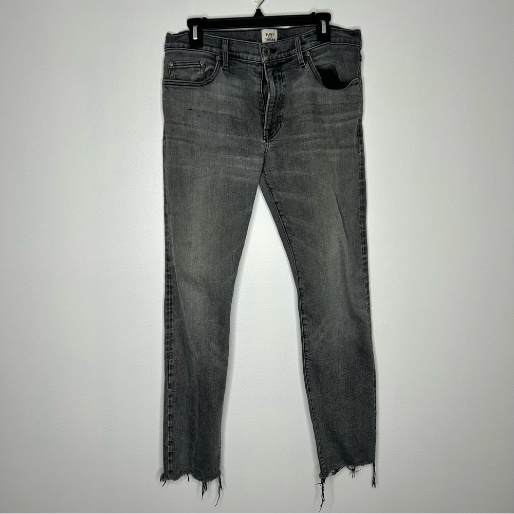 Flint And Tinder Jeans Faded Black Denim Slim Fit Stretch Goth Raw Edge 34x32